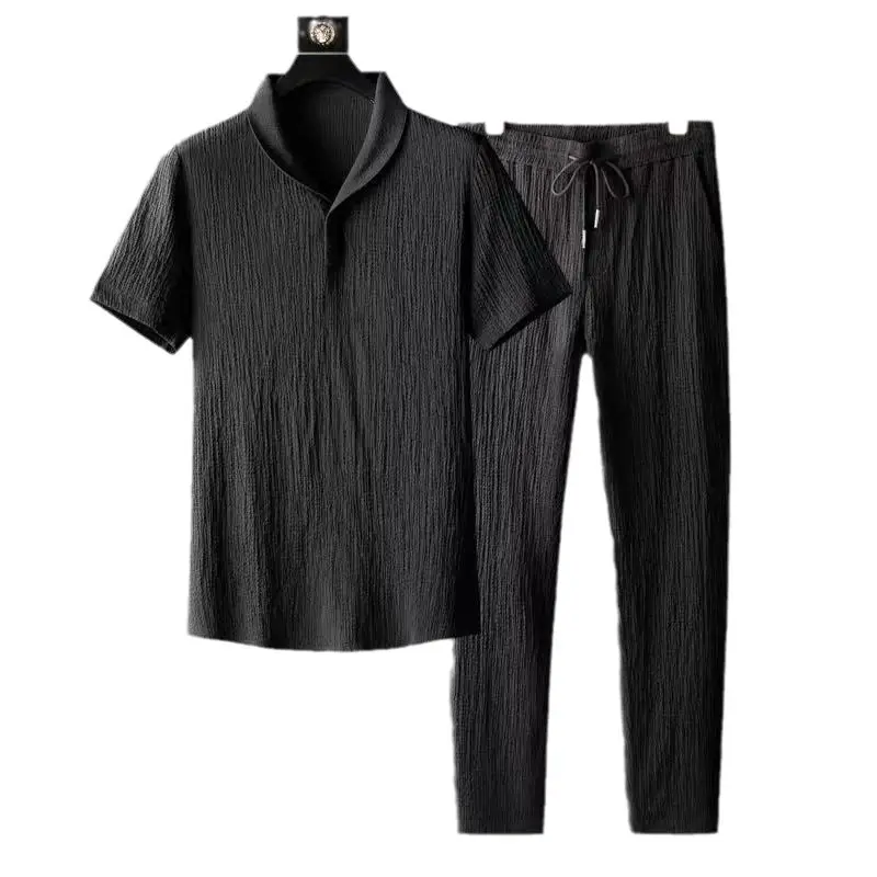 Men's White V-Neck Thin Suit Black Trousers 2024 - Image 26