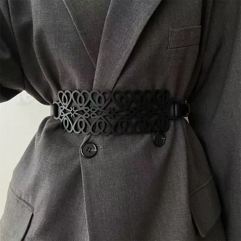 New Women's Hollow Belt Wide Waist Seal Black Adjustable
