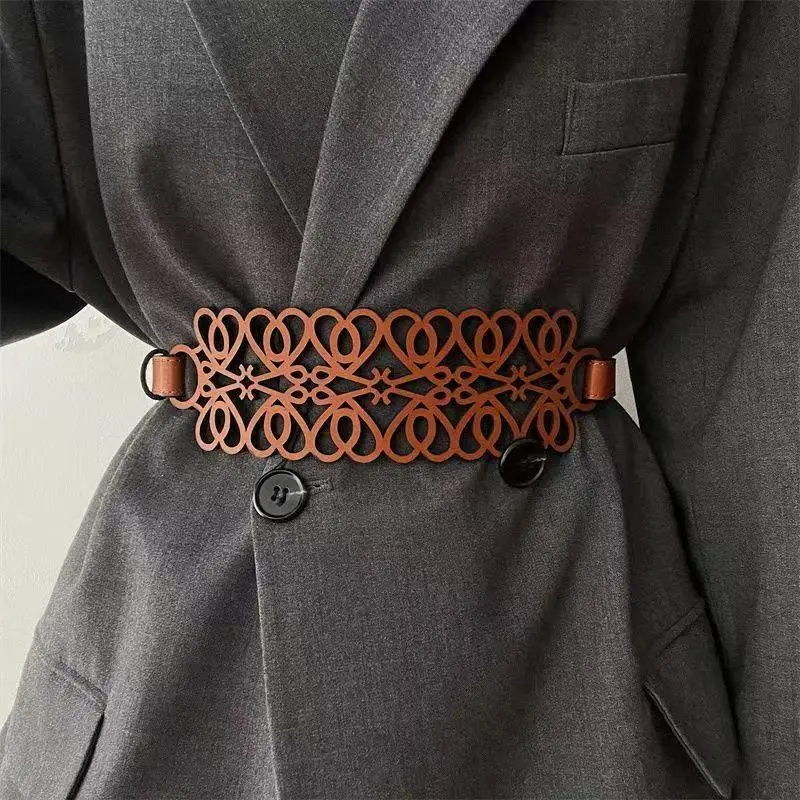 New Women's Hollow Belt Wide Waist Seal Black Adjustable