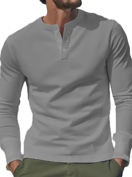 Men's Slim Fit Henry Shirt Olive Green Long Sleeve - Image 9