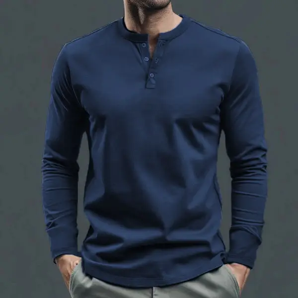 Men's Slim Fit Henry Shirt Olive Green Long Sleeve — feature 11