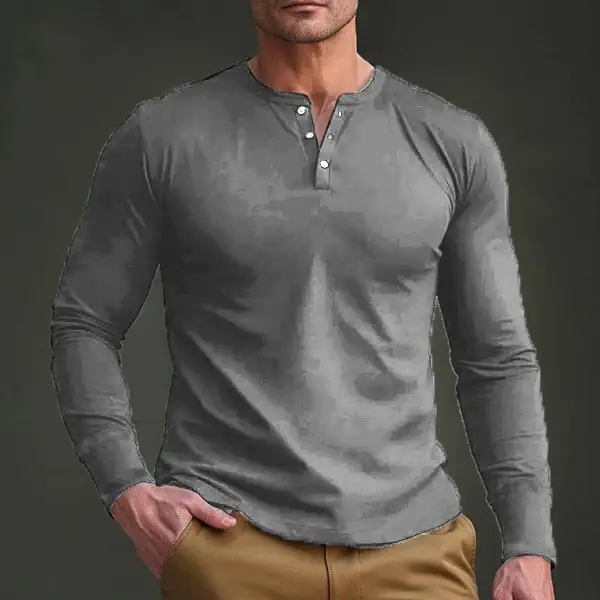 Men's Slim Fit Henry Shirt Olive Green Long Sleeve — feature 22