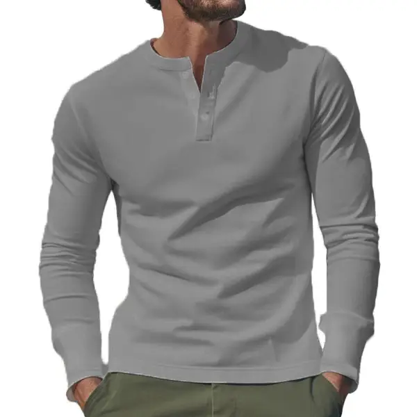 Men's Slim Fit Henry Shirt Olive Green Long Sleeve - Image 7