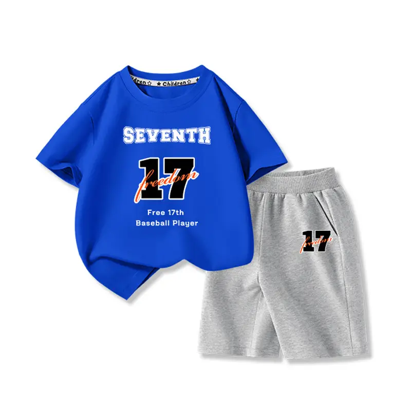 Kids Summer T-Shirt Set Pure Cotton Big Boy Sports Wear - Image 15