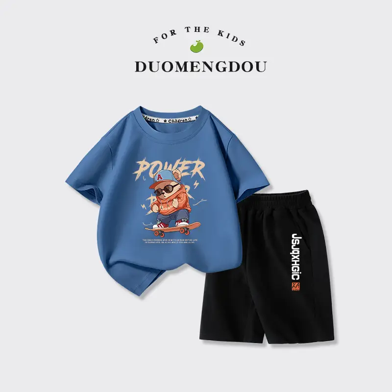 Kids Summer T-Shirt Set Pure Cotton Big Boy Sports Wear - Image 10