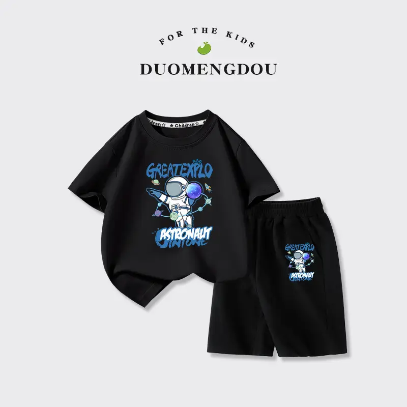 Kids Summer T-Shirt Set Pure Cotton Big Boy Sports Wear - Image 2