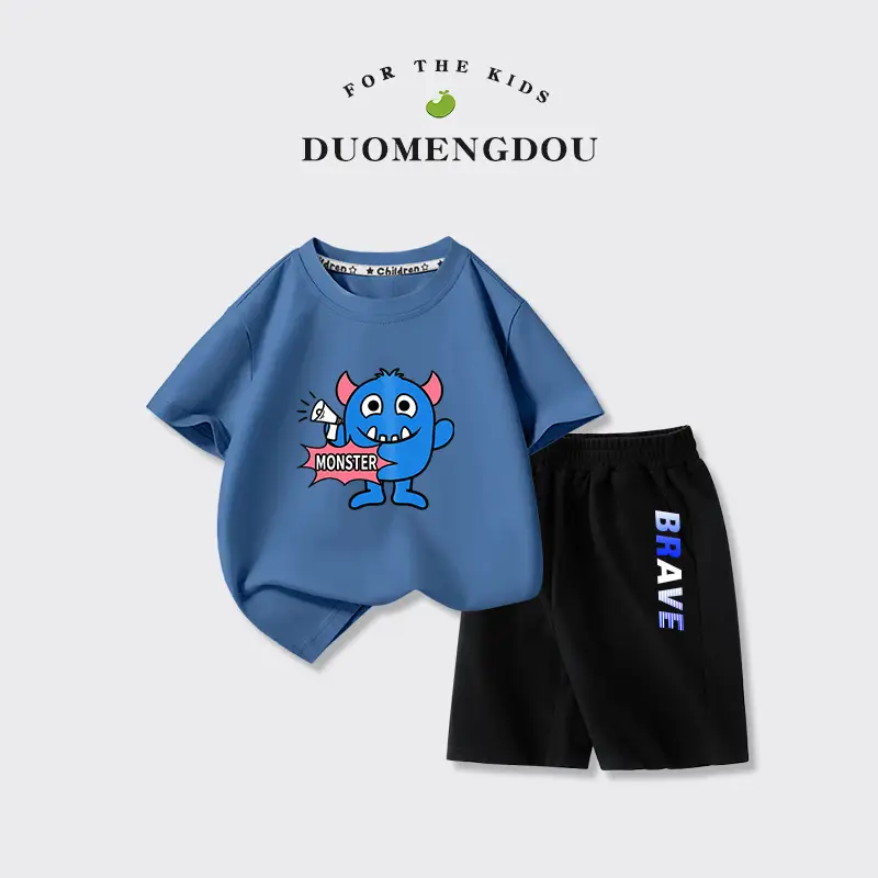 Kids Summer T-Shirt Set Pure Cotton Big Boy Sports Wear - Image 4