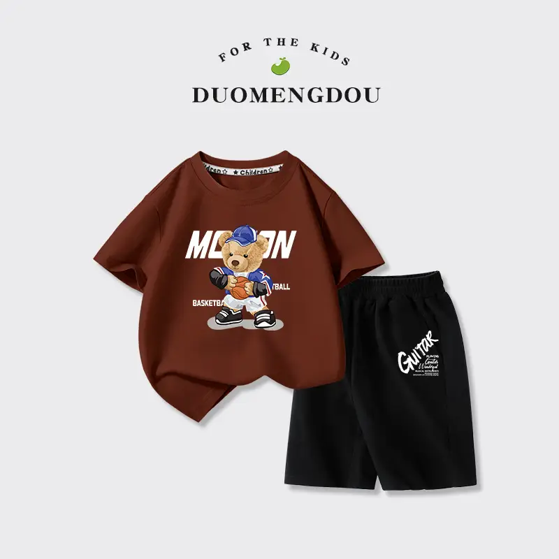 Kids Summer T-Shirt Set Pure Cotton Big Boy Sports Wear - Image 5
