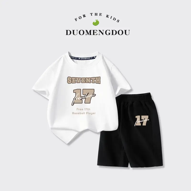 Kids Summer T-Shirt Set Pure Cotton Big Boy Sports Wear - Image 6