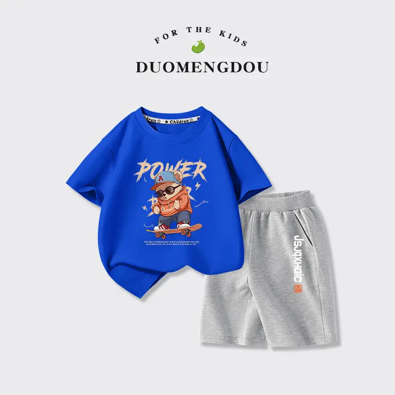 Kids Summer T-Shirt Set Pure Cotton Big Boy Sports Wear - Image 9