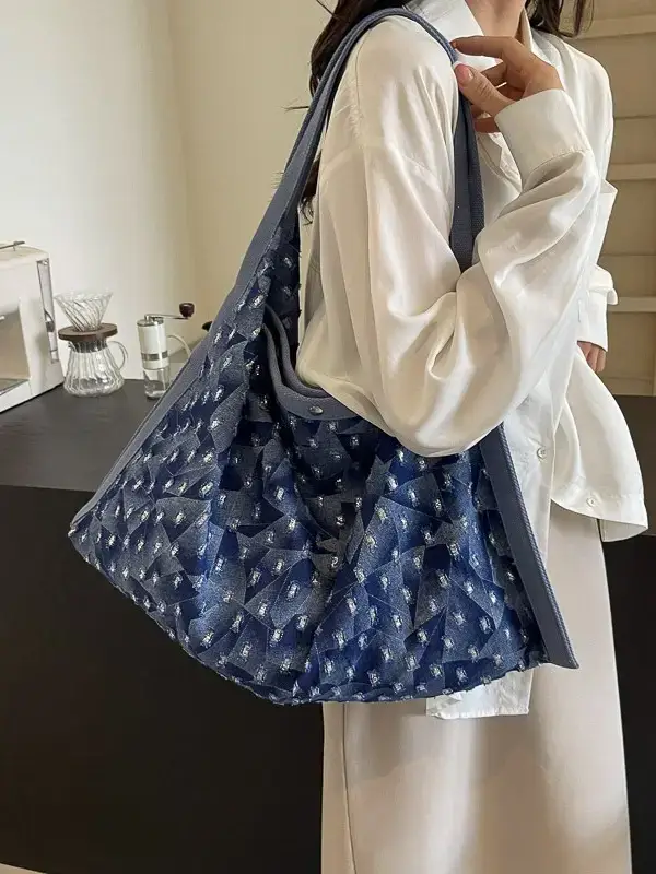 Blue Patterned Lazy Style Shoulder Bag for Women - Image 3