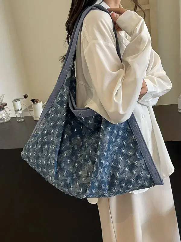 Blue Patterned Lazy Style Shoulder Bag for Women - Image 4