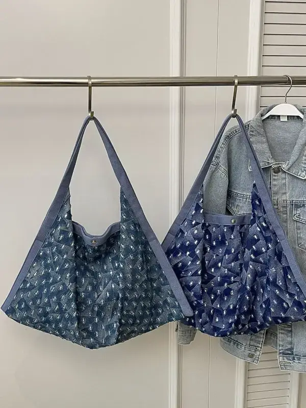 Blue Patterned Lazy Style Shoulder Bag for Women - Image 5