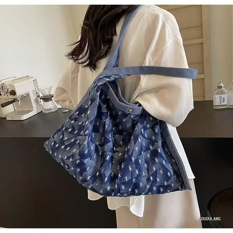 Blue Patterned Lazy Style Shoulder Bag for Women — feature 19