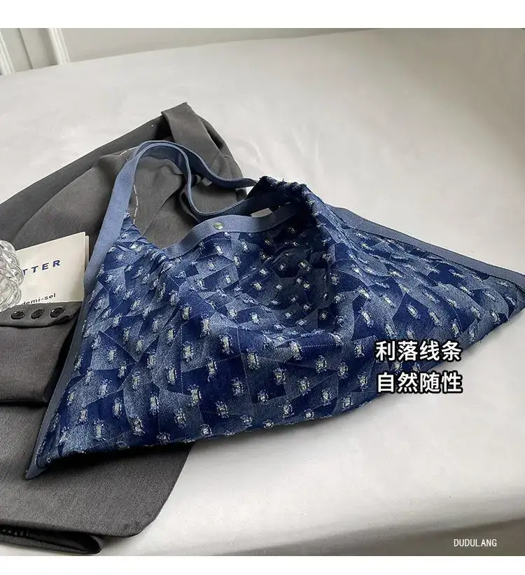 Blue Patterned Lazy Style Shoulder Bag for Women — feature 5