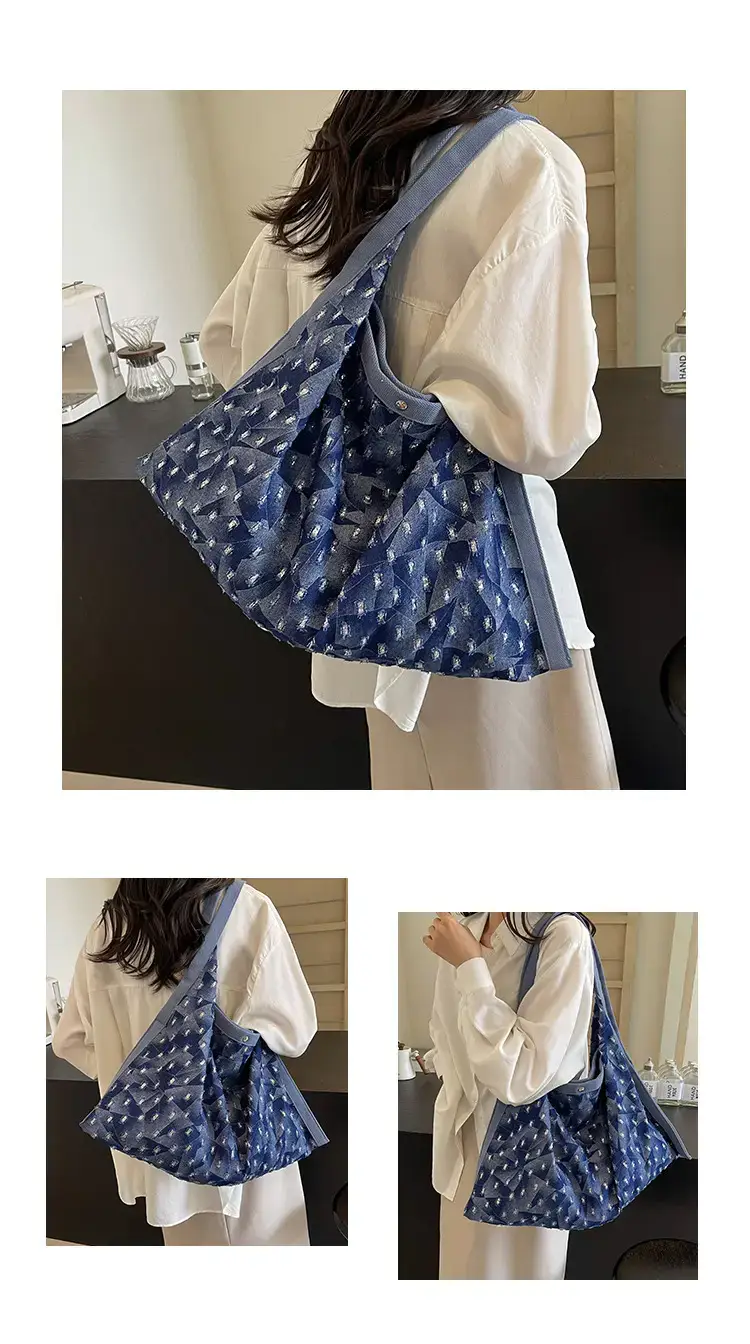 Blue Patterned Lazy Style Shoulder Bag for Women — feature 8