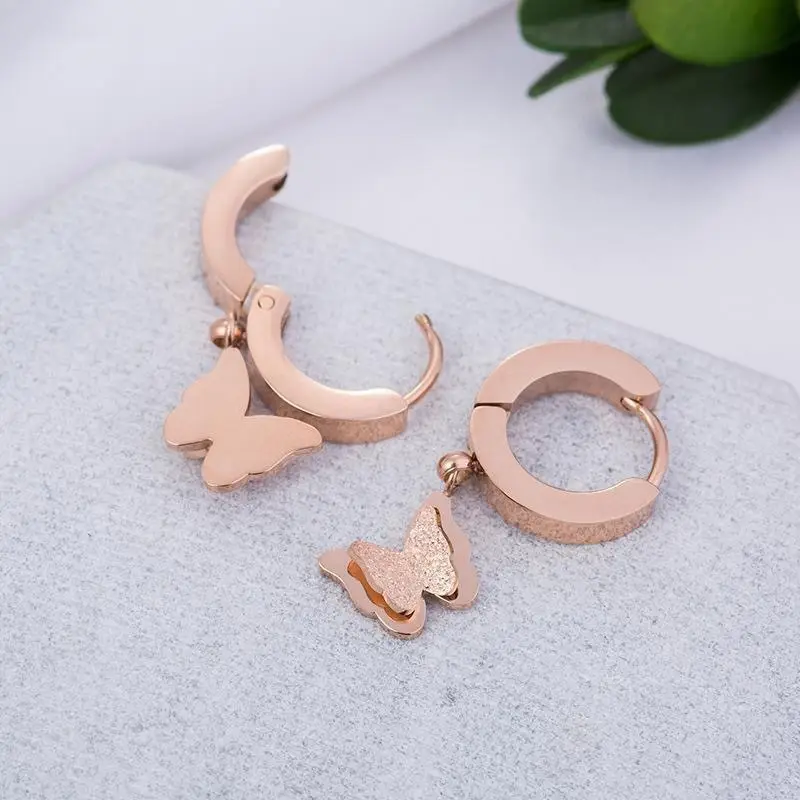 Titanium Rose Gold Butterfly Earrings for Women — feature 14