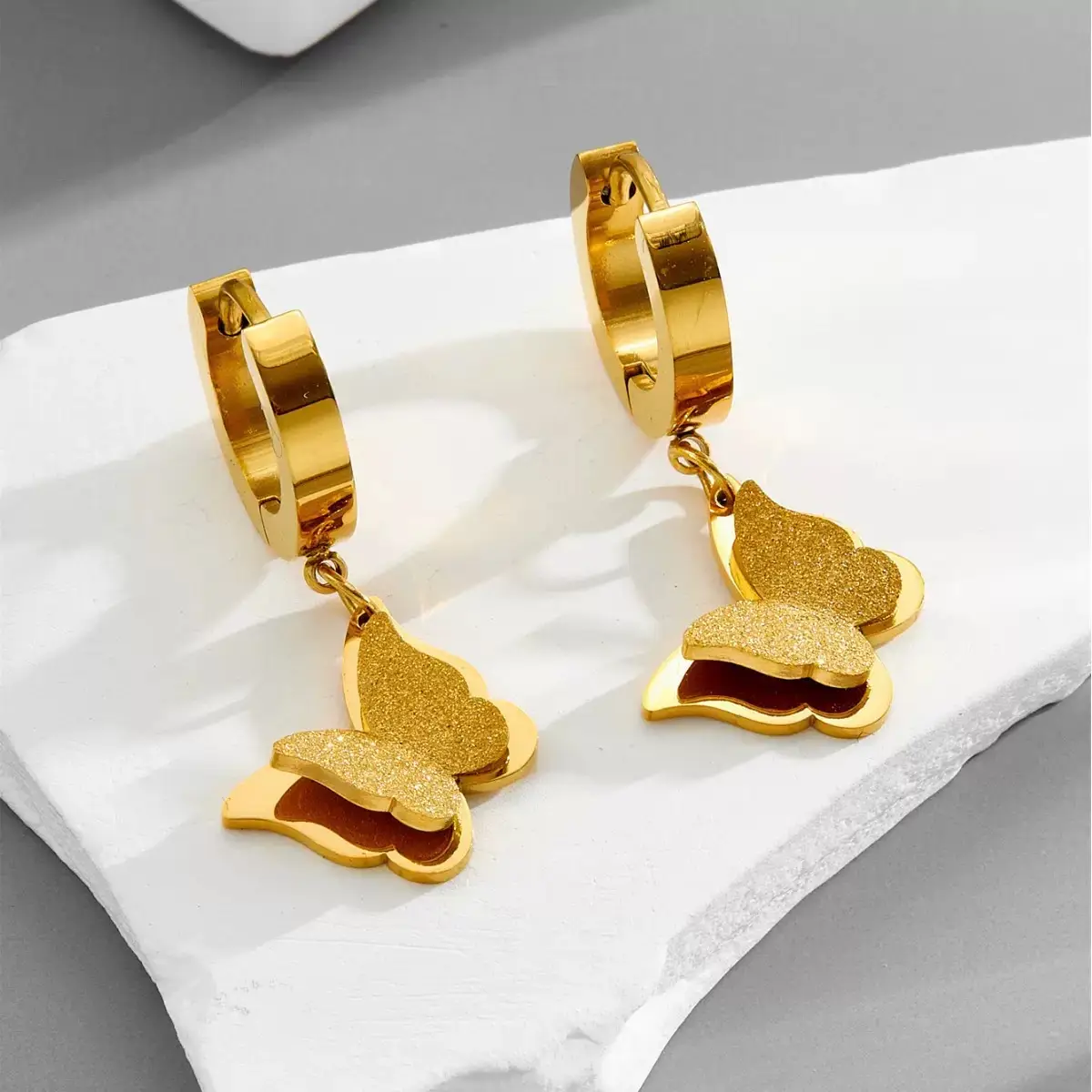 Titanium Rose Gold Butterfly Earrings for Women - Image 2