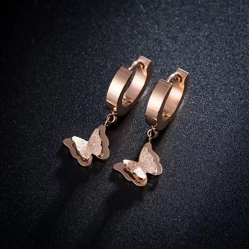 Titanium Rose Gold Butterfly Earrings for Women - Image 3