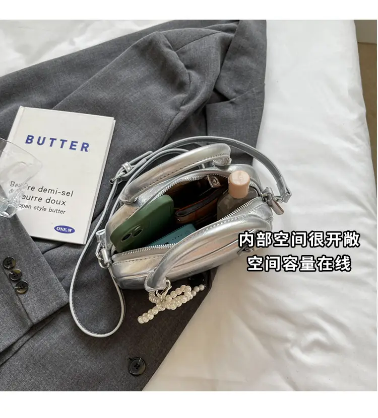 Silver Korean Style Textured Shoulder Bag for Women — feature 40