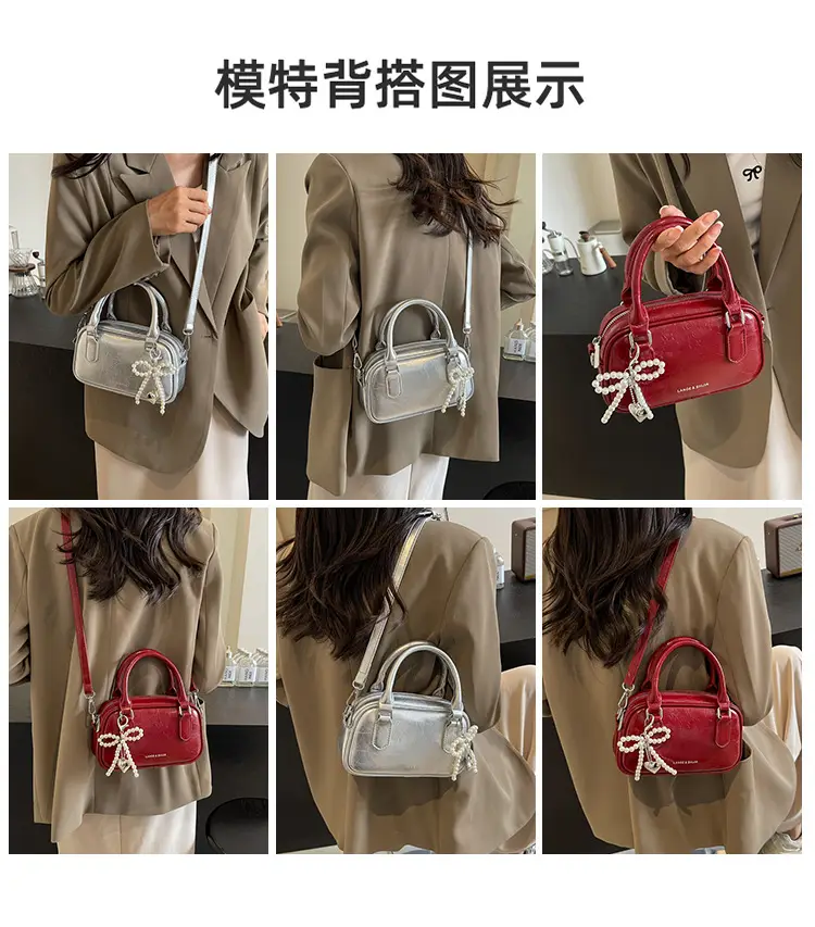 Silver Korean Style Textured Shoulder Bag for Women — feature 41