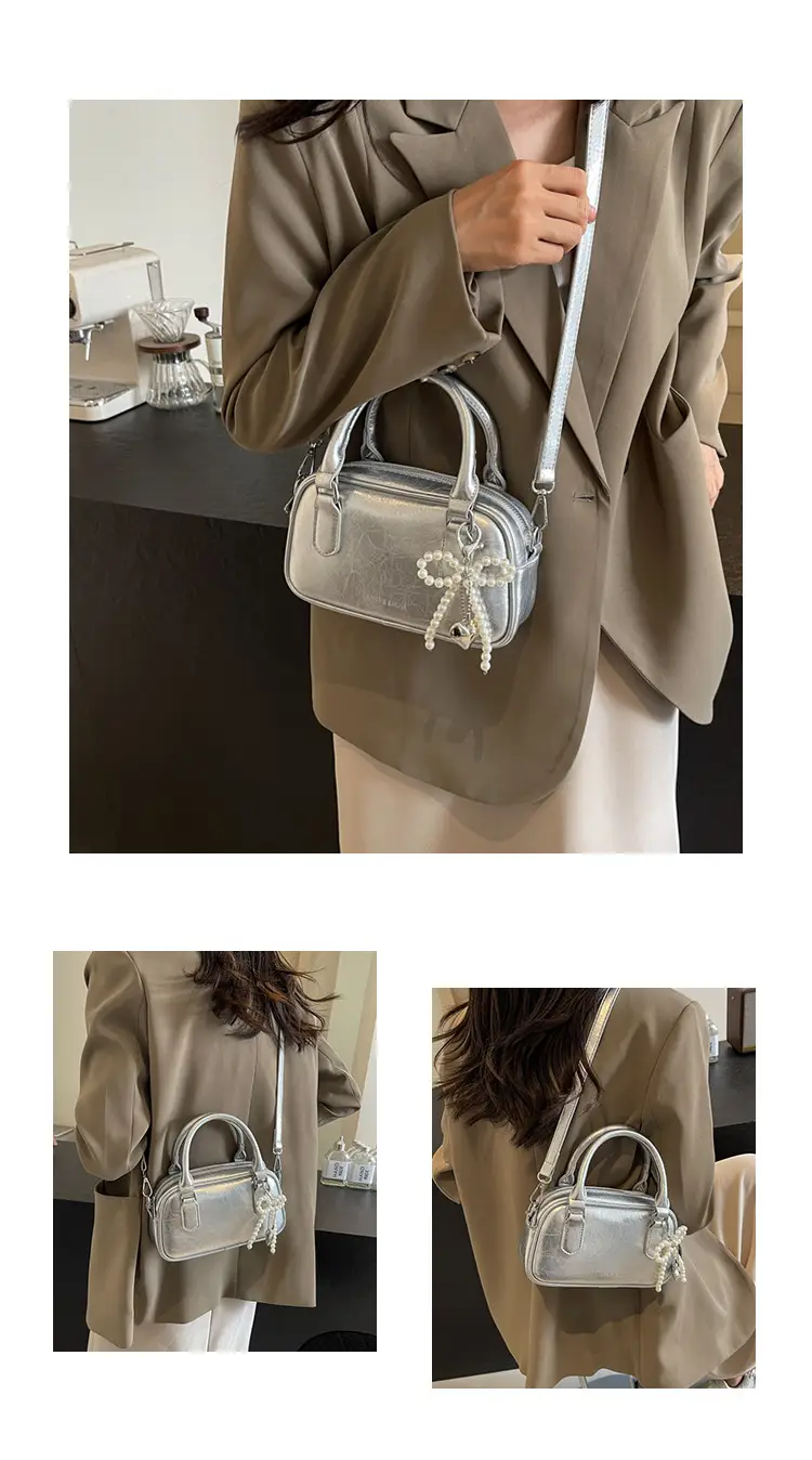 Silver Korean Style Textured Shoulder Bag for Women — feature 42