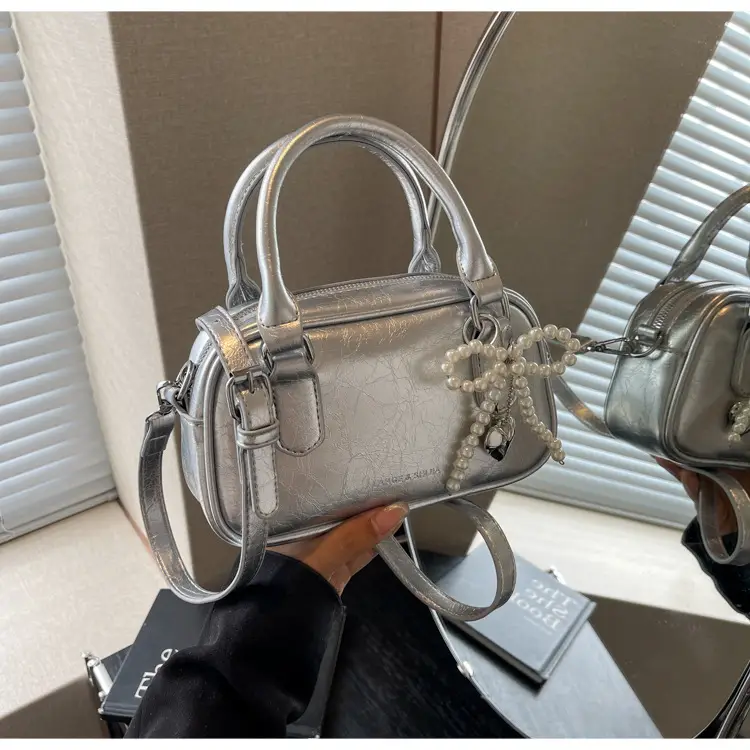 Silver Korean Style Textured Shoulder Bag for Women — feature 51