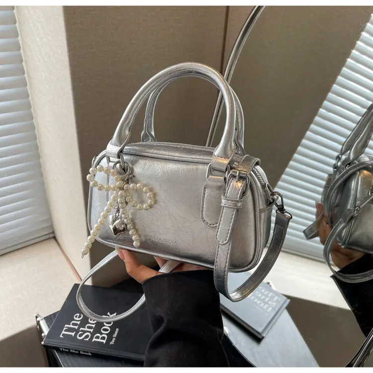 Silver Korean Style Textured Shoulder Bag for Women — feature 52