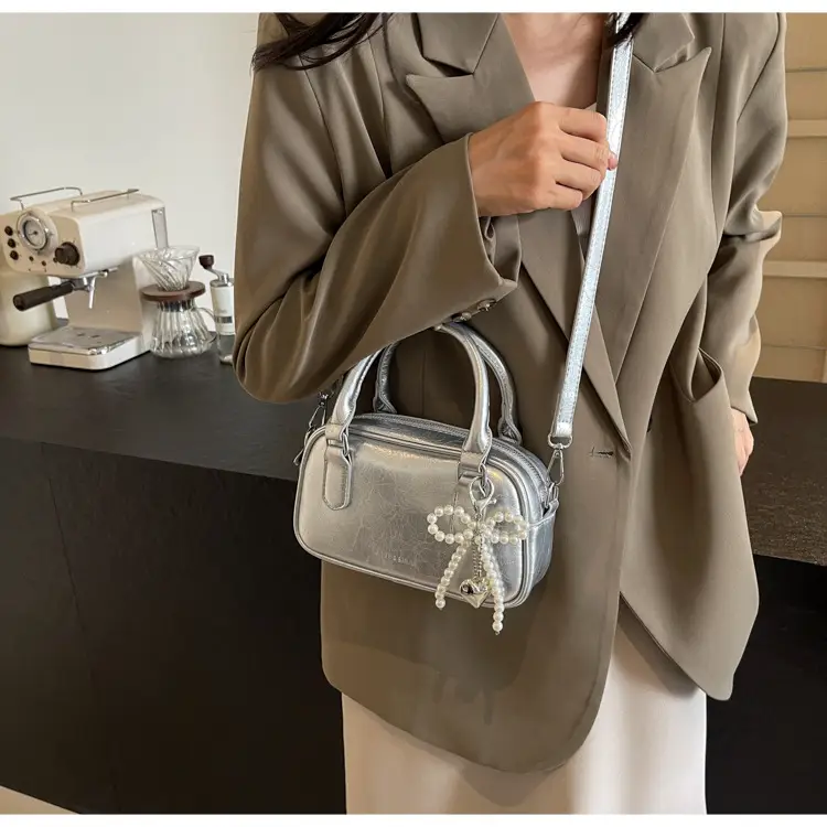 Silver Korean Style Textured Shoulder Bag for Women — feature 55