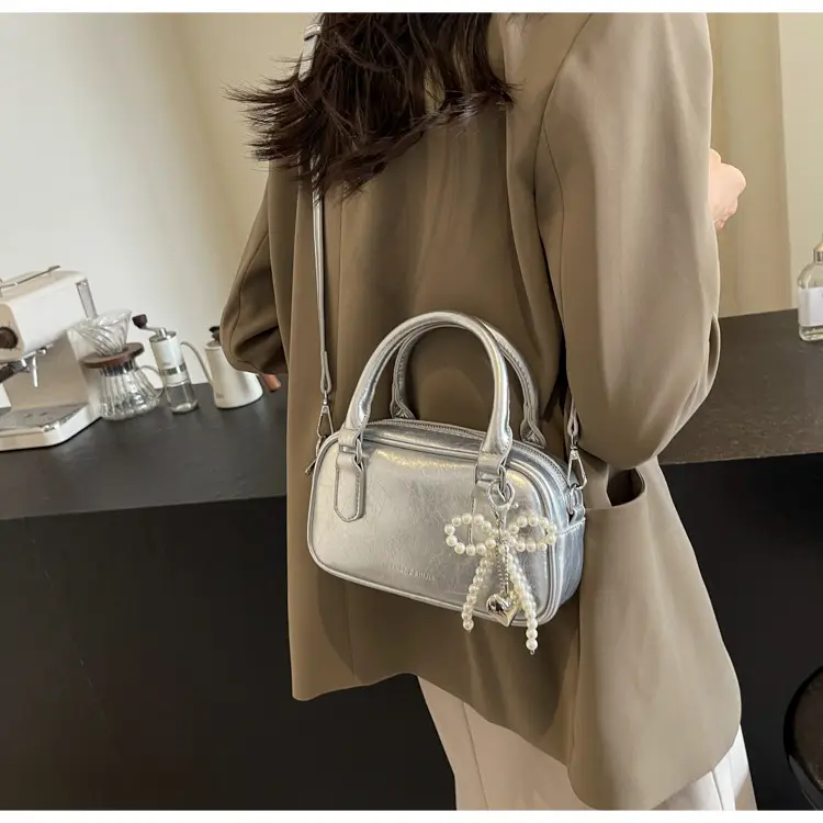 Silver Korean Style Textured Shoulder Bag for Women — feature 56