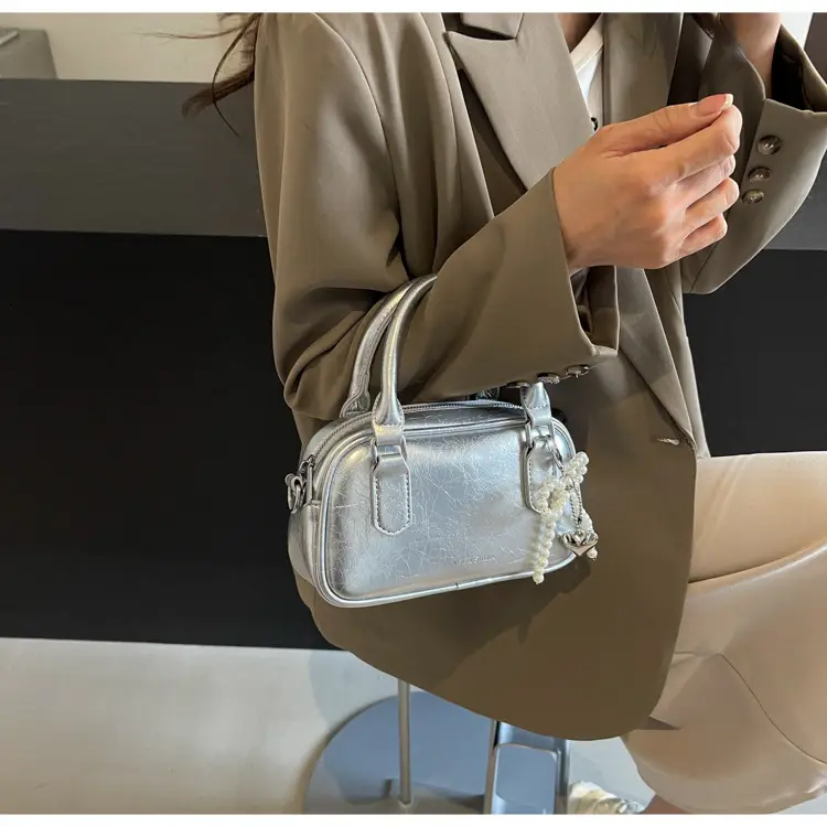 Silver Korean Style Textured Shoulder Bag for Women — feature 59