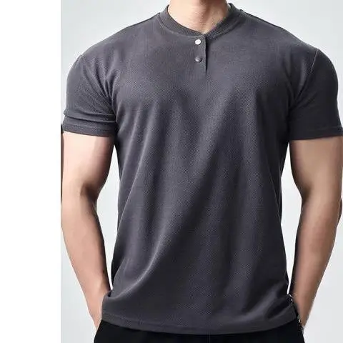 Men Navy Polo T-Shirt Large Button Collar - Image 9