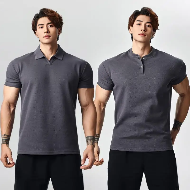 Men Navy Polo T-Shirt Large Button Collar - Image 10