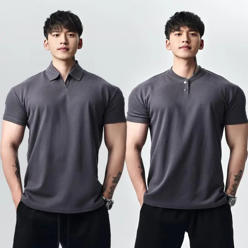 Men Navy Polo T-Shirt Large Button Collar — feature 13