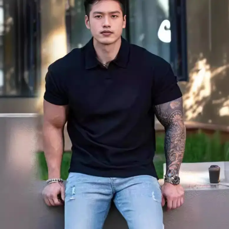 Men Navy Polo T-Shirt Large Button Collar — feature 14