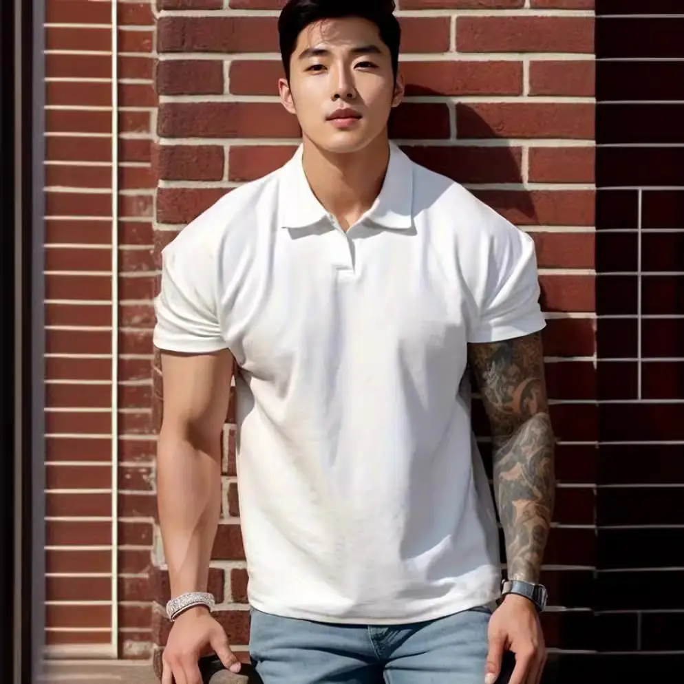 Men Navy Polo T-Shirt Large Button Collar — feature 15