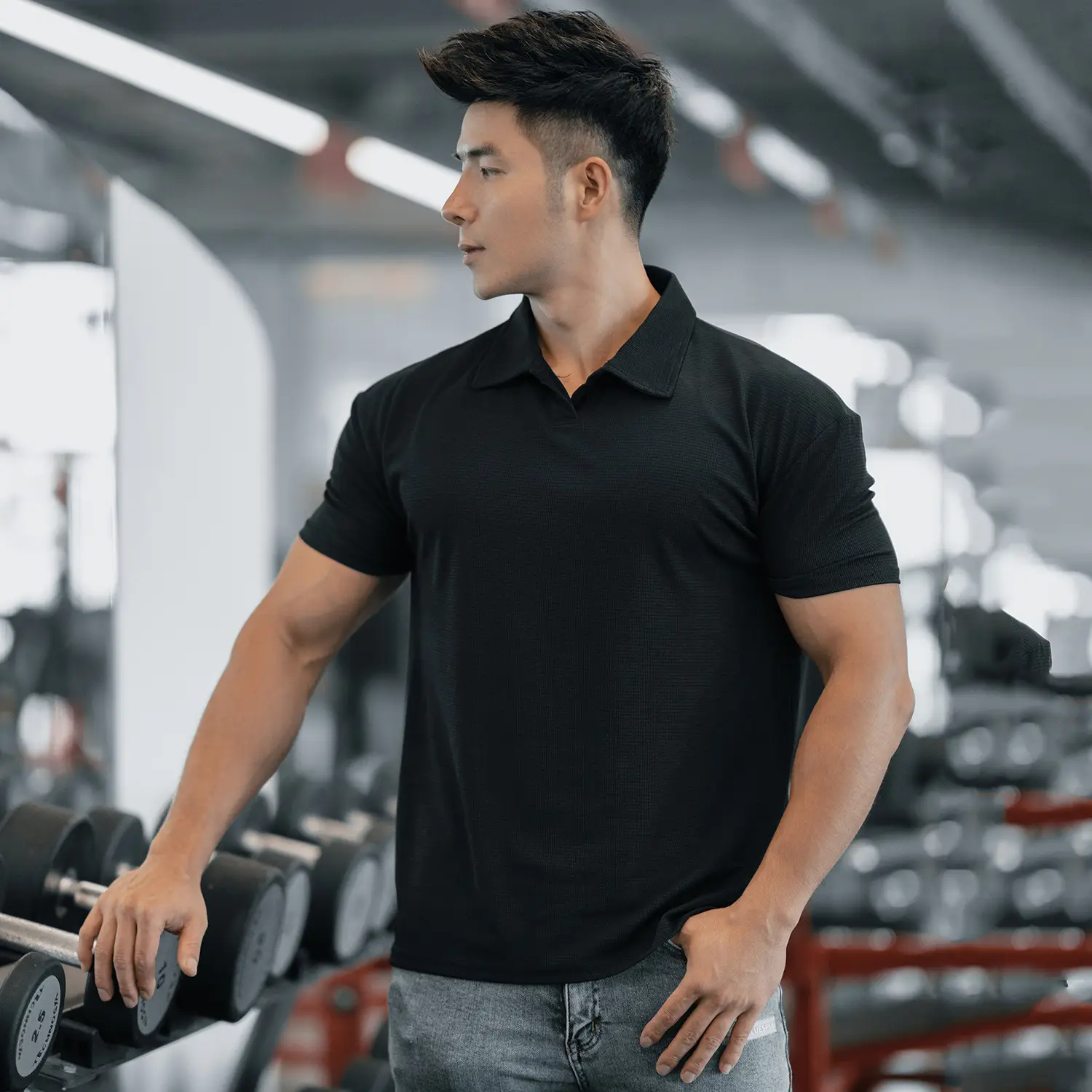 Men Navy Polo T-Shirt Large Button Collar — feature 5