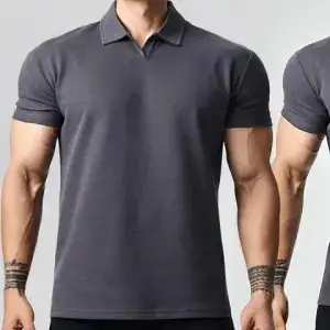 Men Navy Polo T-Shirt Large Button Collar - Image 6