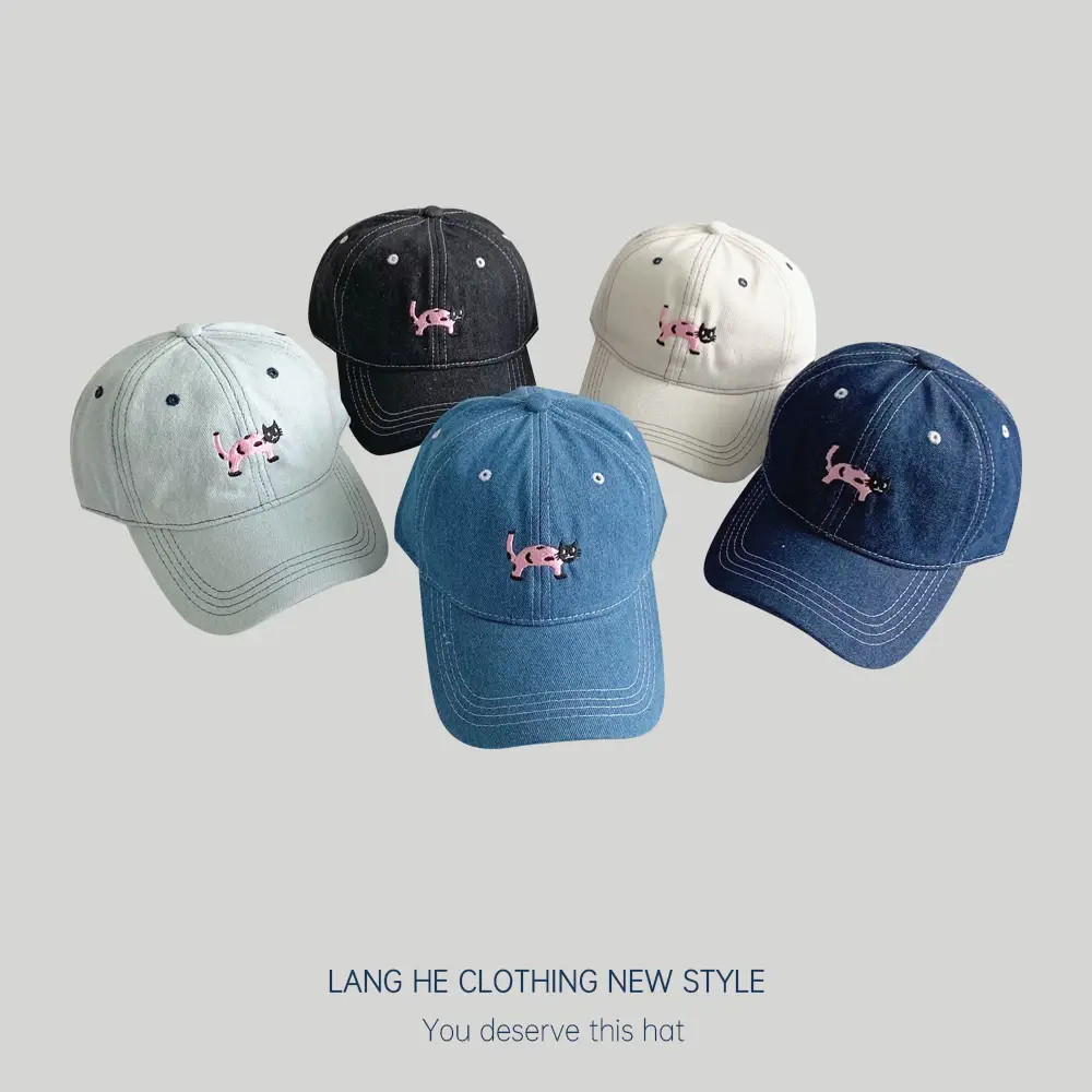 Kitten Denim Baseball Cap Washed Soft Top Korean Casual All-match Embroidered Outdoor Cap - Image 8