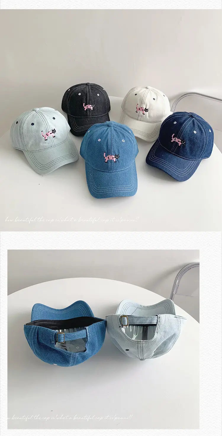 Kitten Denim Baseball Cap Washed Soft Top Korean Casual All-match Embroidered Outdoor Cap — feature 25