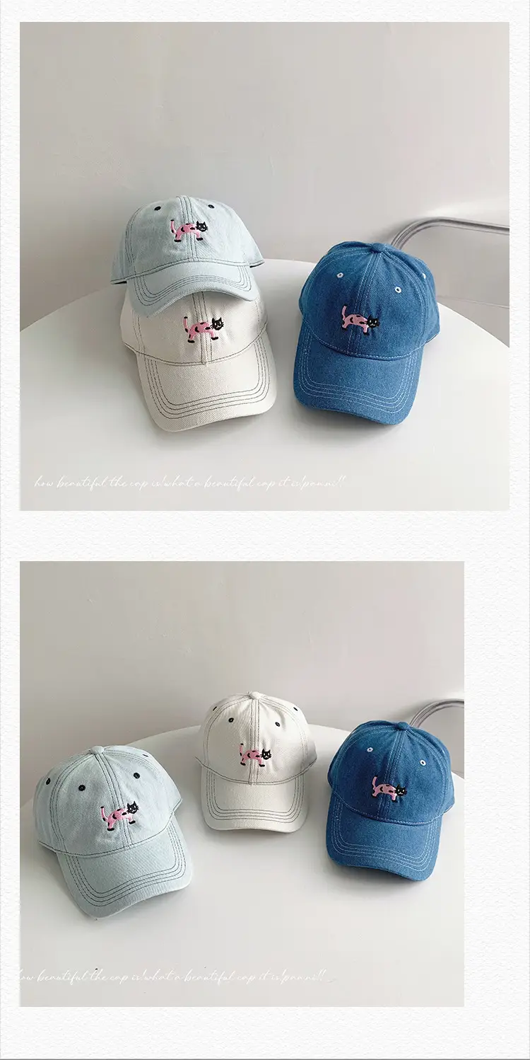 Kitten Denim Baseball Cap Washed Soft Top Korean Casual All-match Embroidered Outdoor Cap — feature 27