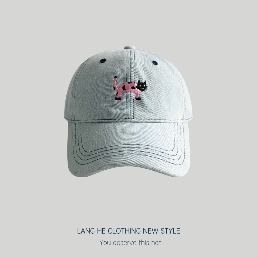 Kitten Denim Baseball Cap Washed Soft Top Korean Casual All-match Embroidered Outdoor Cap - Image 4