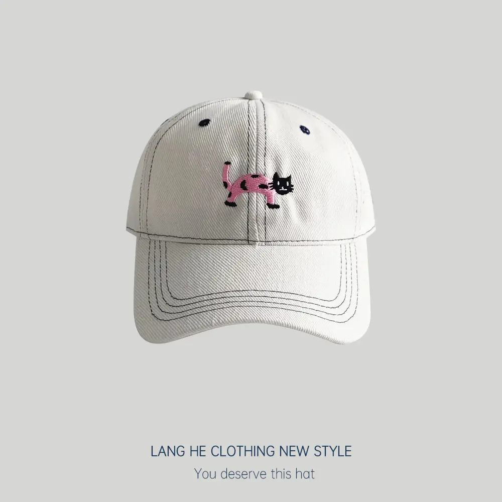 Kitten Denim Baseball Cap Washed Soft Top Korean Casual All-match Embroidered Outdoor Cap - Image 5