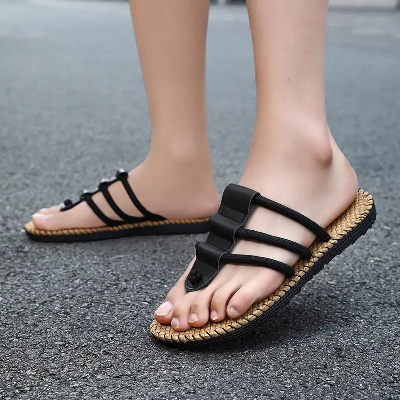 Summer Fashion Woven Shoes Foreign Trade plus size Men's Outer Wear Casual Flip-flops Sandals Woven Flip-flops Beach Shoes - Image 5