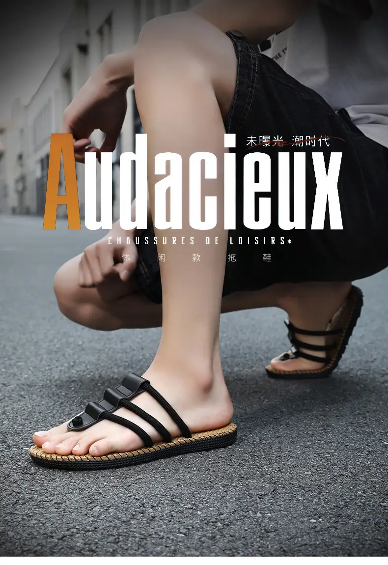 Summer Fashion Woven Shoes Foreign Trade plus size Men's Outer Wear Casual Flip-flops Sandals Woven Flip-flops Beach Shoes — feature 2