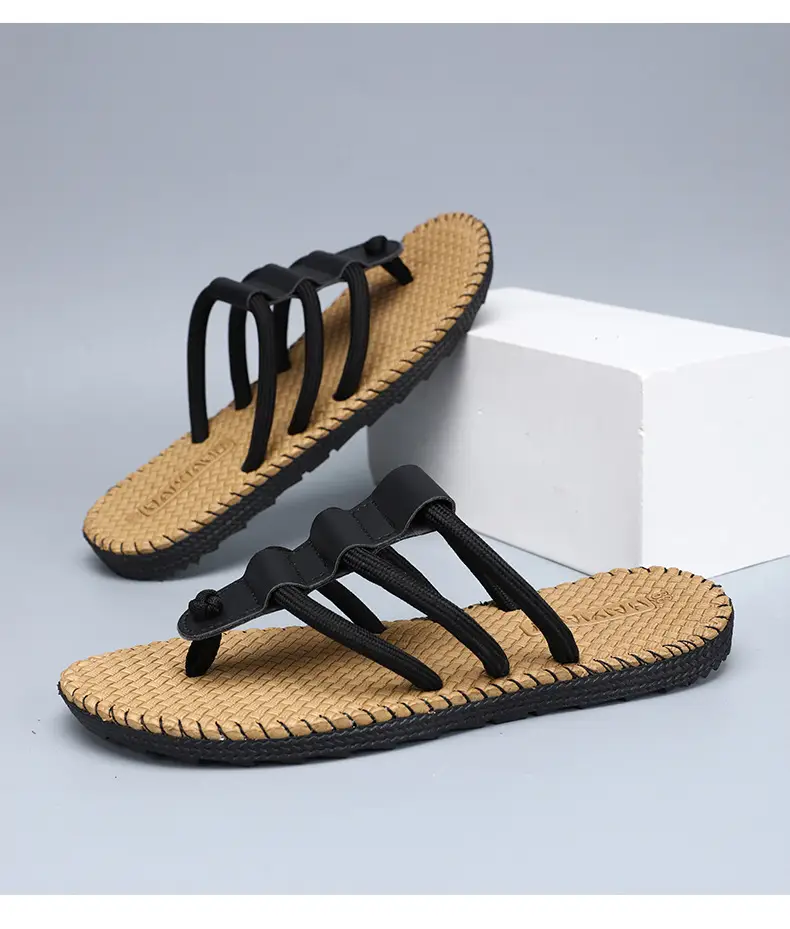 Summer Fashion Woven Shoes Foreign Trade plus size Men's Outer Wear Casual Flip-flops Sandals Woven Flip-flops Beach Shoes — feature 23