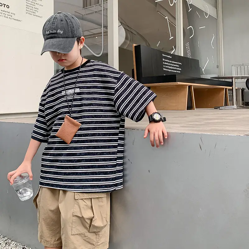 Boys Striped T-Shirt Red White 2025 Summer