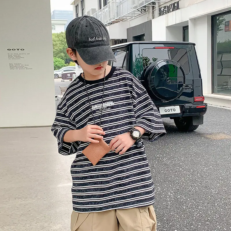 Boys Striped T-Shirt Red White 2025 Summer