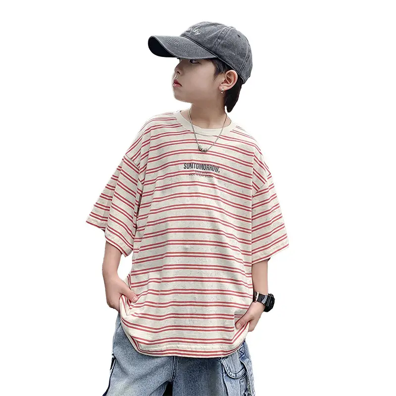 Boys Striped T-Shirt Red White 2025 Summer