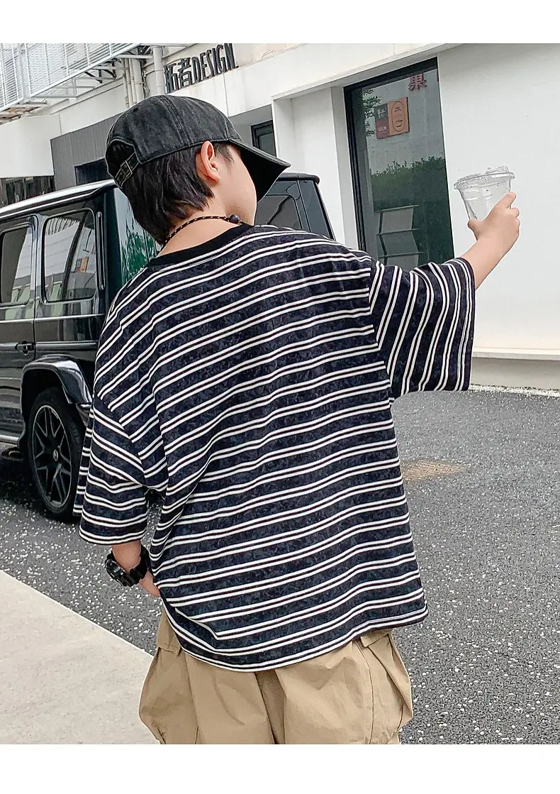 Boys Striped T-Shirt Red White 2025 Summer — feature 15